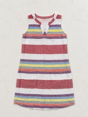 Boden 100% Linen Striped Shift Dress Rainbow Sleeveless Mini Size 2/4